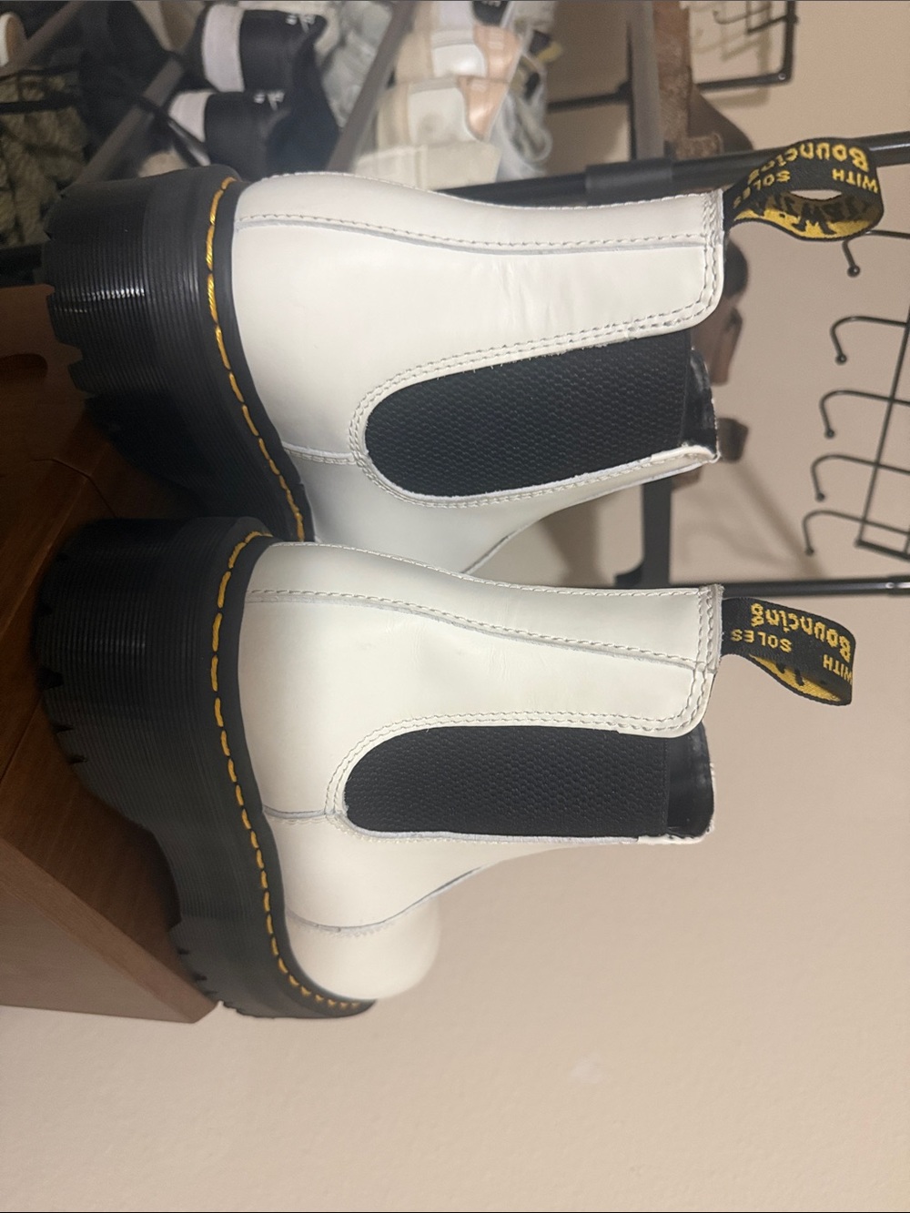 Dr. Martens White Chelsea Platform Booties with Black Elastic Panels